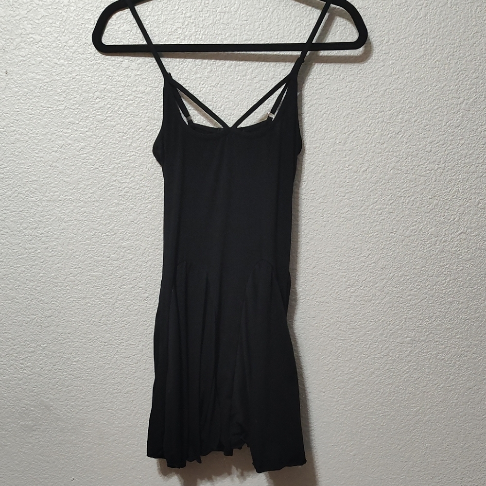 *Adome Skater Flowy Mini Knit Black Strappy Sleeveless Dress Size Small Girly